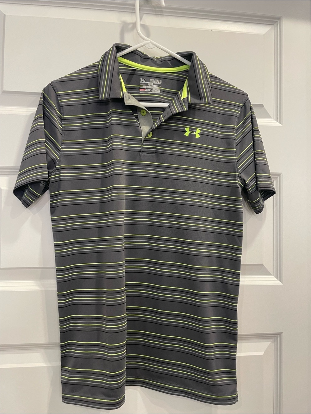 Under Armour Youth Gray & Lime Striped Performance Polo